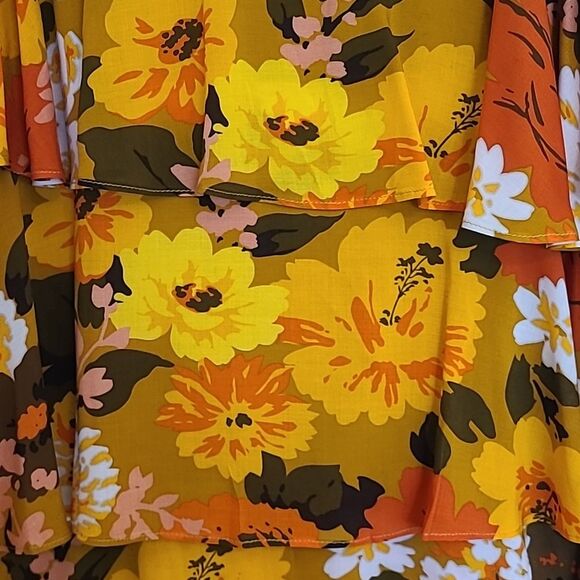 Anthropologie Mavis Tiered Floral Midi Skirt Yellow & Orange Size 4 - Picture 5 of 13